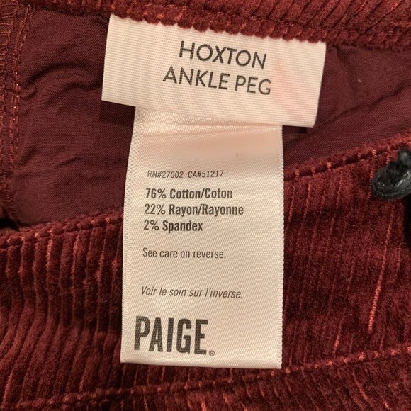 PAIGE Hoxton Slim Corduroy Jeans Women's Pants Straight Leg Size 24 NWT - Picture 9 of 10